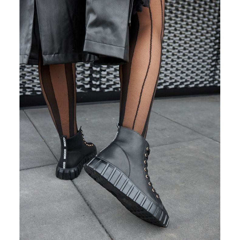 Carassai svarta långa lädersneakers 1