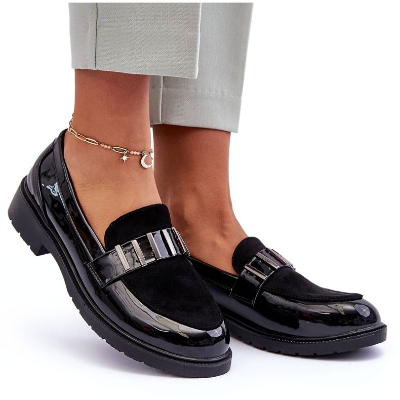 Lackade Loafers Med Dekoration Svart S.Barski HY317 4