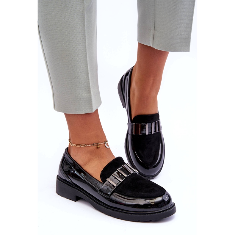 Lackade Loafers Med Dekoration Svart S.Barski HY317 3