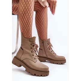 Zazoo 949P Läder Trapper Boots för kvinnor, mörkbeige 2
