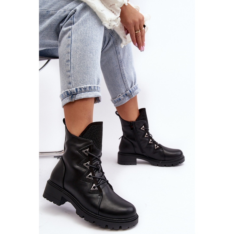 Läderisolerade stövlar med strass Svart Gwen S.Barski HY93-52A 2