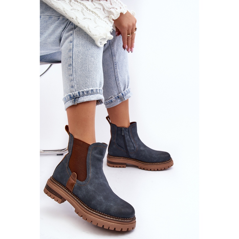 Isolerade Chelsea-stövlar för kvinnor med platta klackar, Blue Myrine blå 1