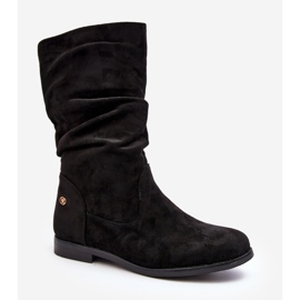 Platta stövlar för kvinnor med rynkad ovandel, svart Kotine 1