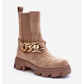 Ankelstövlar för damer i mocka med kedja, Beige Nemette 1