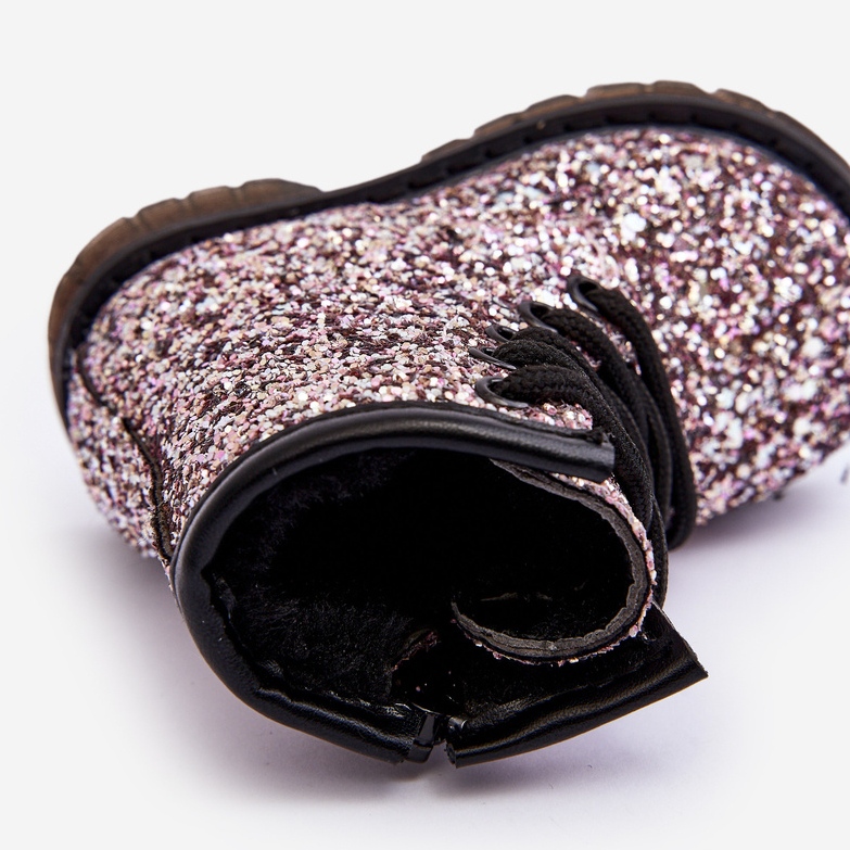Glitterisolerade stövlar för barn med dragkedja, Rosa Saussa 1