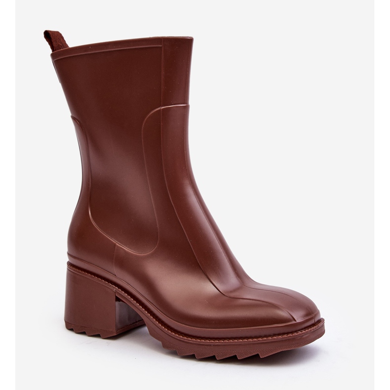 Matte Wellingtonstövlar för dam med höga klackar, brun Bertaida 1