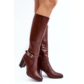 Sergio Leone Högklackade damstövlar med spänne, varmbrun Sendilia 1