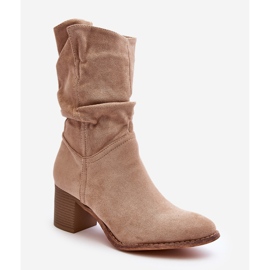 Beige Shavy Isolerade damstövlar med en rynkad ovandel på hög klack 2