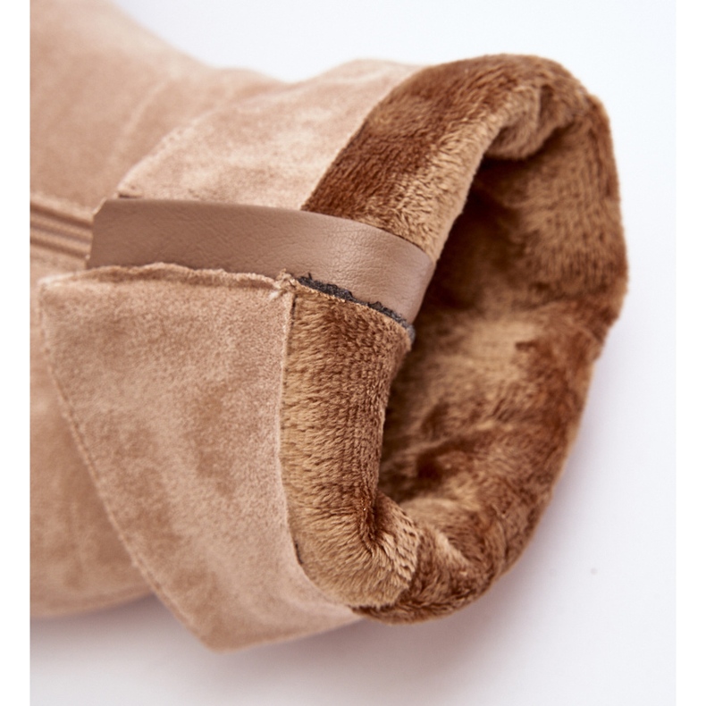 Beige Shavy Isolerade damstövlar med en rynkad ovandel på hög klack 1