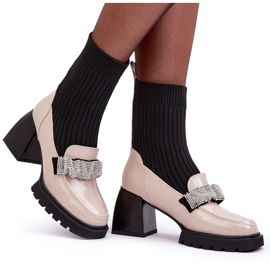 Kvinnestövlar med en strumpa dekorerad med zirkons beige s.barski MR870-41 5