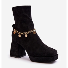 Högklackade ankelstövlar för kvinnor med kedja Svart Tiselo 1