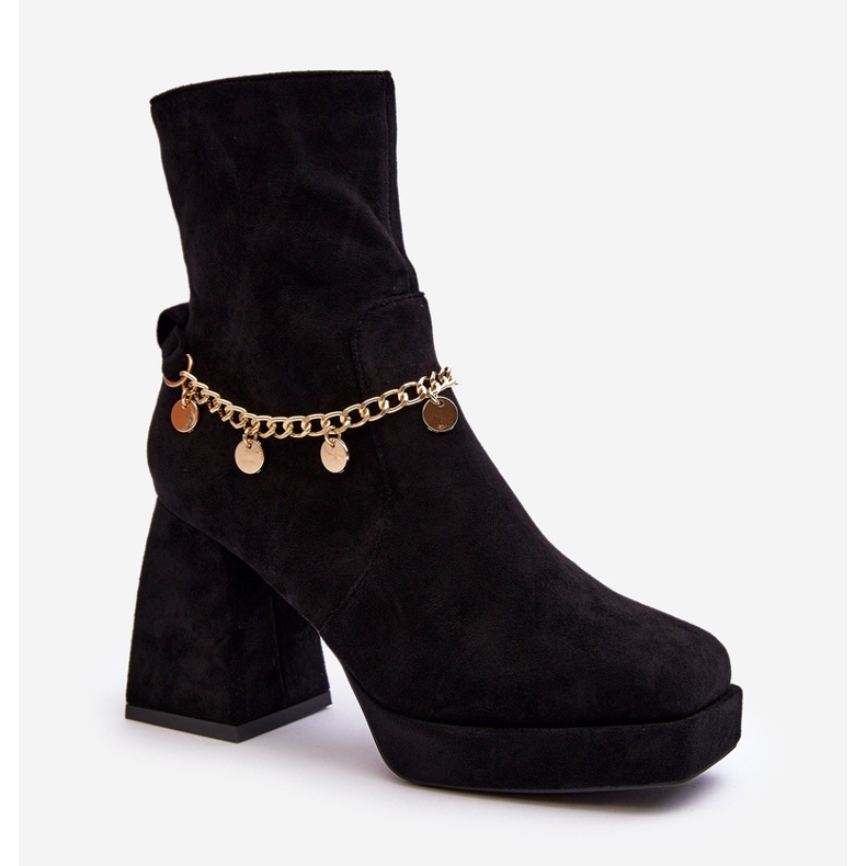 Högklackade ankelstövlar för kvinnor med kedja Svart Tiselo 1