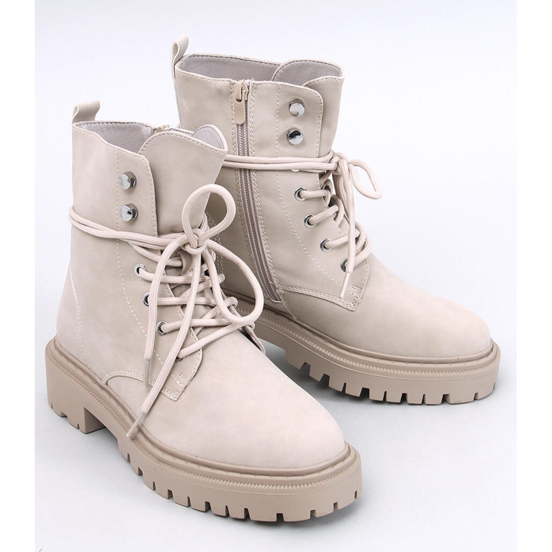 Simmo Beige ankelboots med snörning och skydd 1