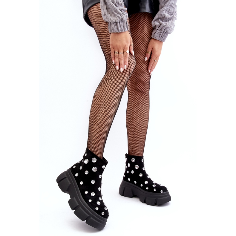 S.Barski Mockaisolerade stövlar med kristaller D&amp;A MR870-83 Svart 1