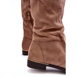 Super Me Beige Bikka Platta Knä-knästövlar för kvinnor 3