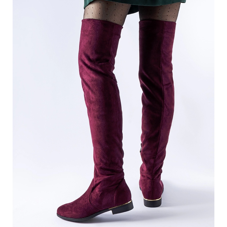 Långa vinröda varma Elwira-stövlar i ekomocka 1