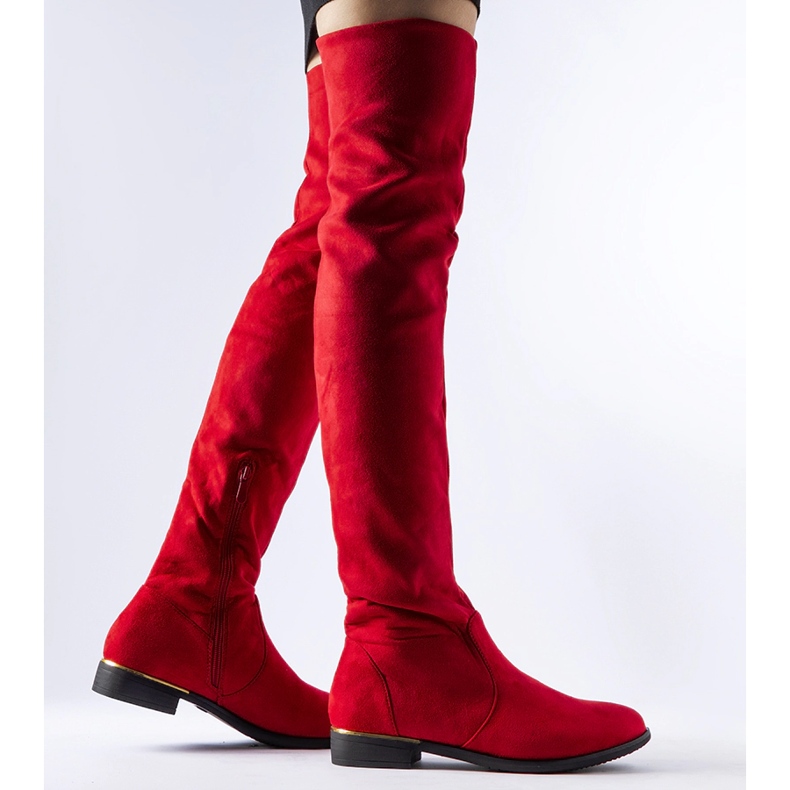 Långa röda varma Elwira-stövlar i ekomocka 1