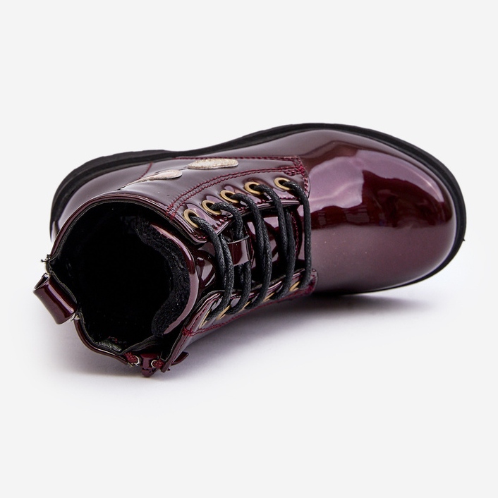 Barnkängor i lack med dekorationer, vinröd Adete 1