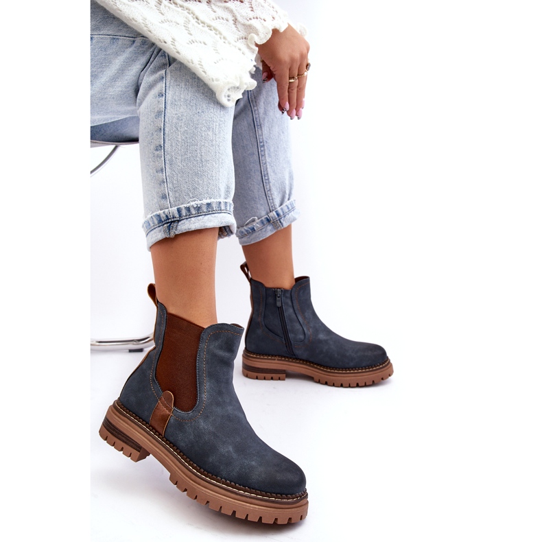 Evento Isolerade Chelsea-stövlar för kvinnor med platta klackar, Blue Myrine blå 1