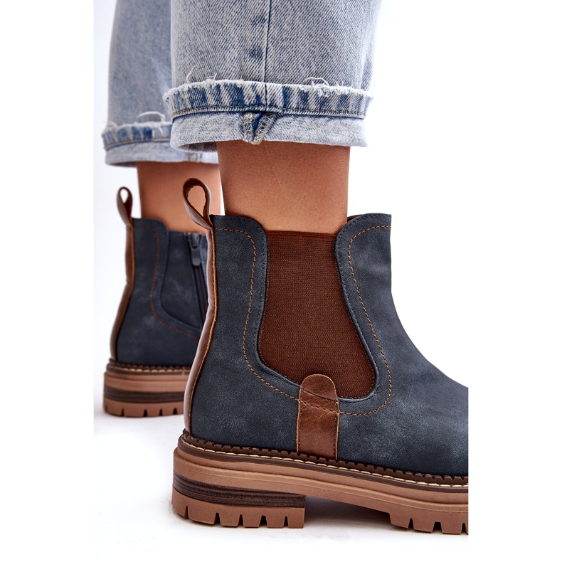 Evento Isolerade Chelsea-stövlar för kvinnor med platta klackar, Blue Myrine blå 2