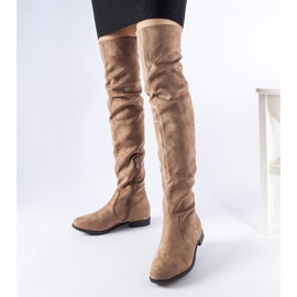 Långa bruna varma Elwira-stövlar i ekomocka 1