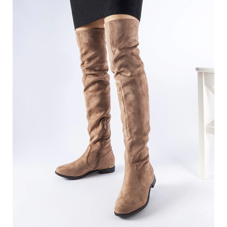 Långa bruna varma Elwira-stövlar i ekomocka 1