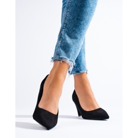 Shelovet pumps med koniska häl i svart mocka 1