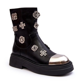 S.Barski Läderisolerade ankelstövlar med dekorationer D&amp;A MR870-14A Svart 1