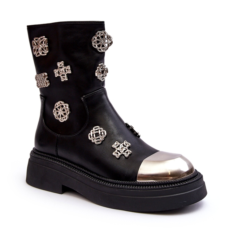 S.Barski Läderisolerade ankelstövlar med dekorationer D&amp;A MR870-14A Svart 1