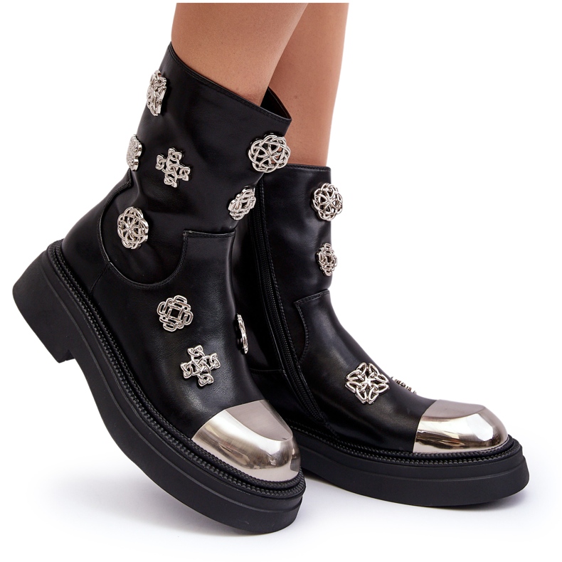 S.Barski Läderisolerade ankelstövlar med dekorationer D&amp;A MR870-14A Svart 5