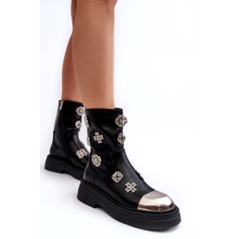 S.Barski Läderisolerade ankelstövlar med dekorationer D&amp;A MR870-14A Svart 3