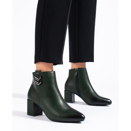 Eleganta klassiska mörkgröna Daszyński högklackade ankelstövlar 1