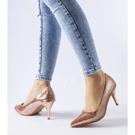 Rosa paljett Ernesto högklackade pumps gyllene 1