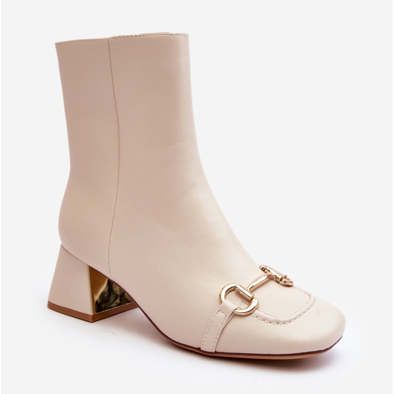 Högklackade ankelboots med dekor, ljusbeige Adinah 2