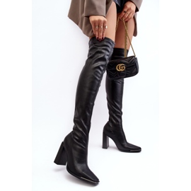 Knähöga stövlar för kvinnor, ekologiskt läder, svart Orcella 2