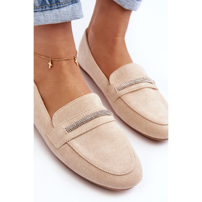 Beige Ladit Loafers i eko-mocka för kvinnor 1