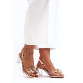 Gulddekorerade högklackade sandaler S.Barski MR1037-16 gyllene 1