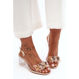 Gulddekorerade högklackade sandaler S.Barski MR1037-16 gyllene 2