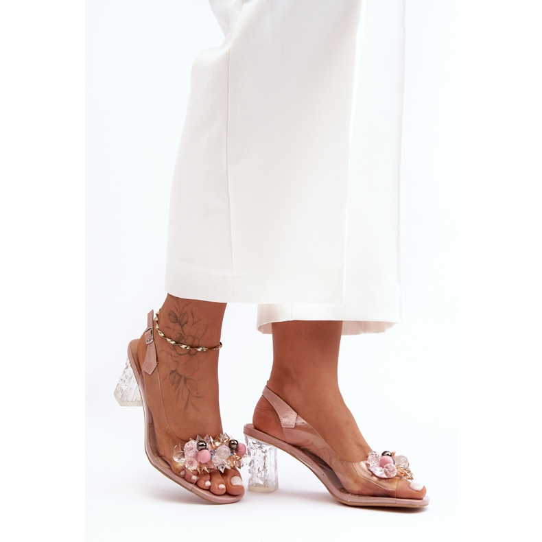 Rosa dekorerade högklackade sandaler S.Barski MR1037-16 1