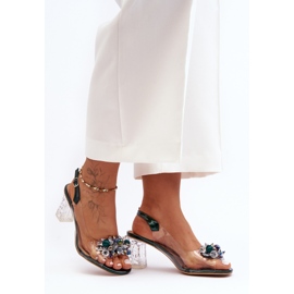 Dekorerade högklackade sandaler, mörkgröna S.Barski MR1037-16 1