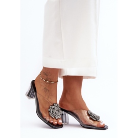 Genomskinliga flip-flops på hög klack med dekoration Svart S.Barski MR1037-20 1