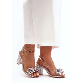 Transparenta snygga sandaler på högklackat silver S.Barski MR1037-17 1