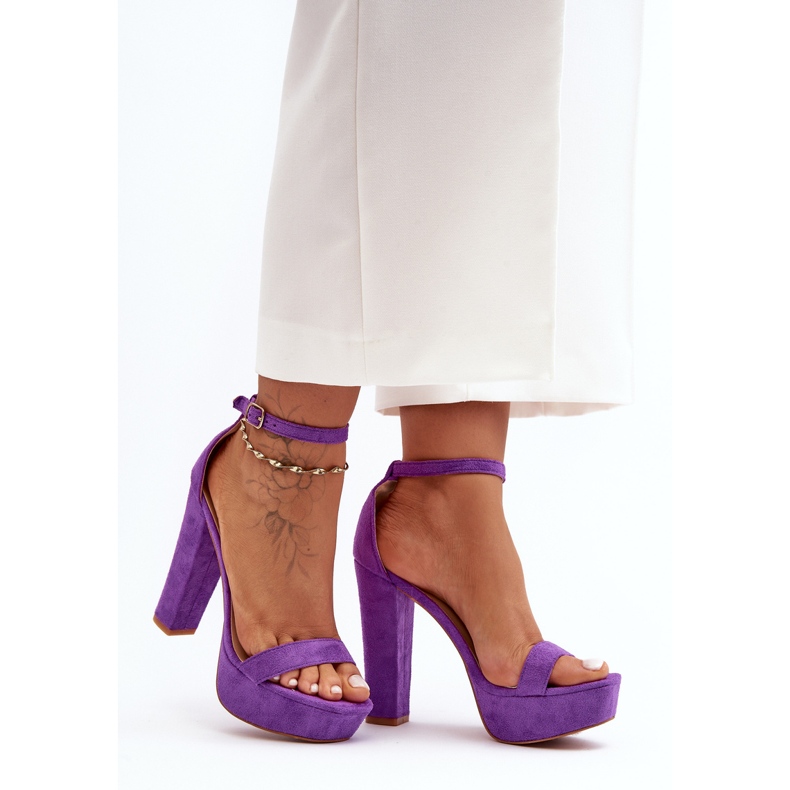 Bekväma mockasandaler på hög klack, Purple Essence purpur 1