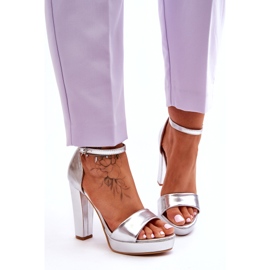 Silver metallic sandaler med hög klack silver- 2