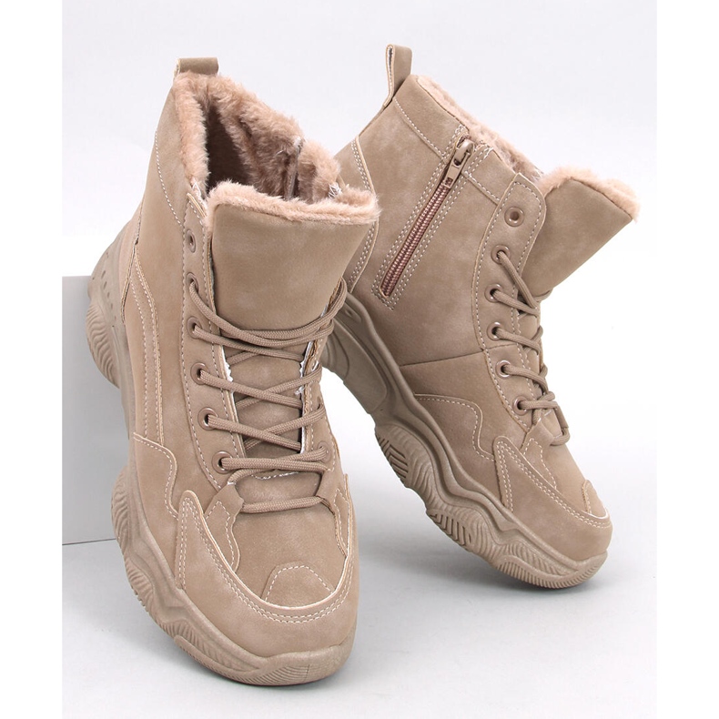 Elius Khaki isolerade vintersneakers beige 1