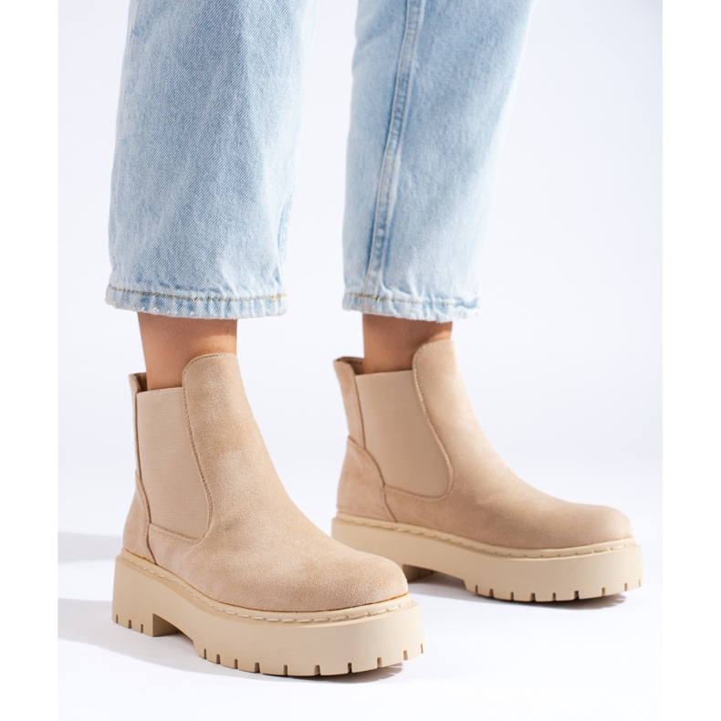 Shelovet beige mocka Chelsea stövlar för kvinnor 1