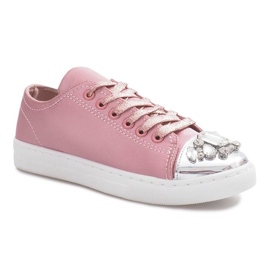 Beige dekorerade diamantsneakers rosa 1