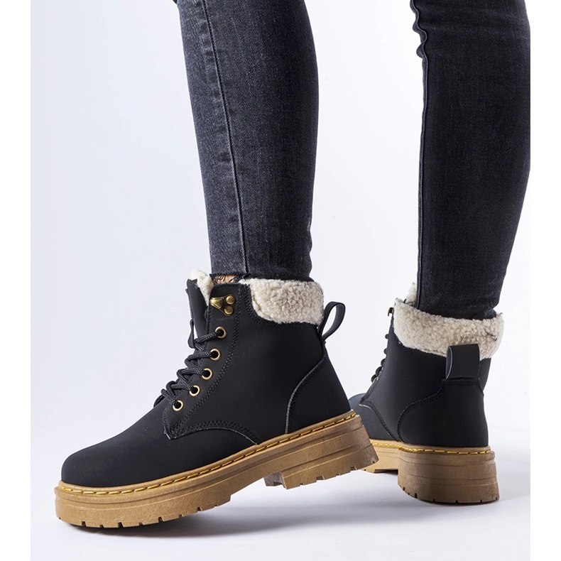 Svarta isolerade Burgondi arbetarstövlar 1