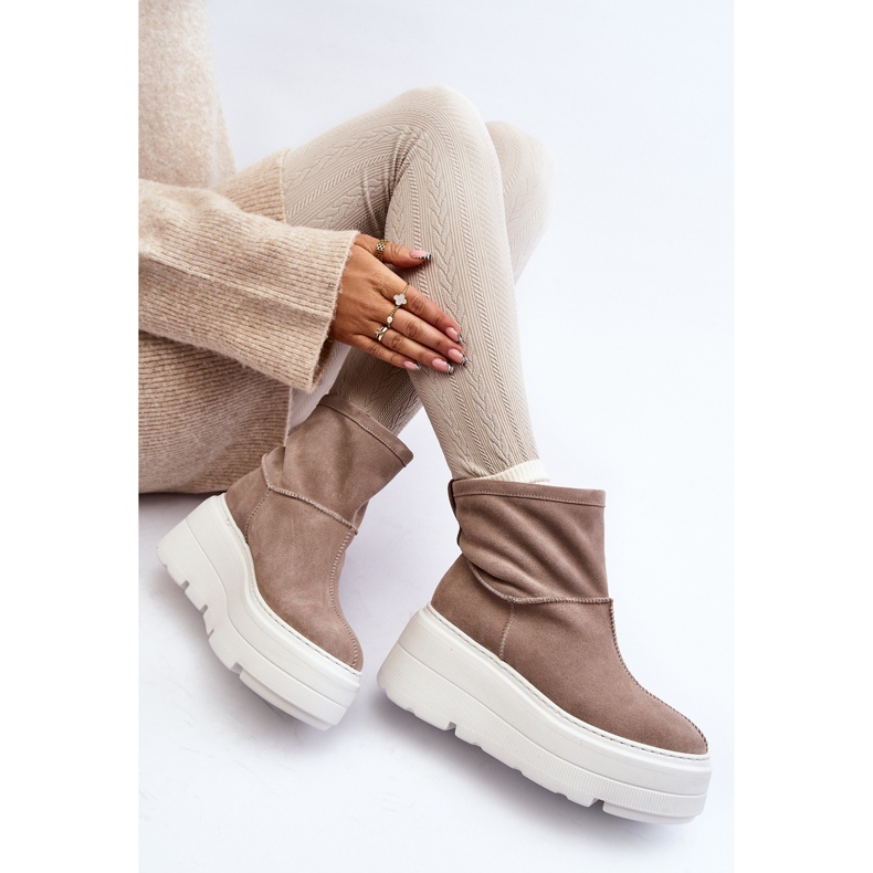 Ankelstövlar för kvinnor i läder på massiv sula Beige Zazoo 3424 2