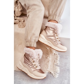 NEWS Kvinnors snöstövlar spets -up med pälsljus beige 2